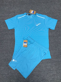 2026 cross-border suit crew neck ice silk short-sleeved T-shirt men's European and American summer sports running fitness shorts high elastic and breathable