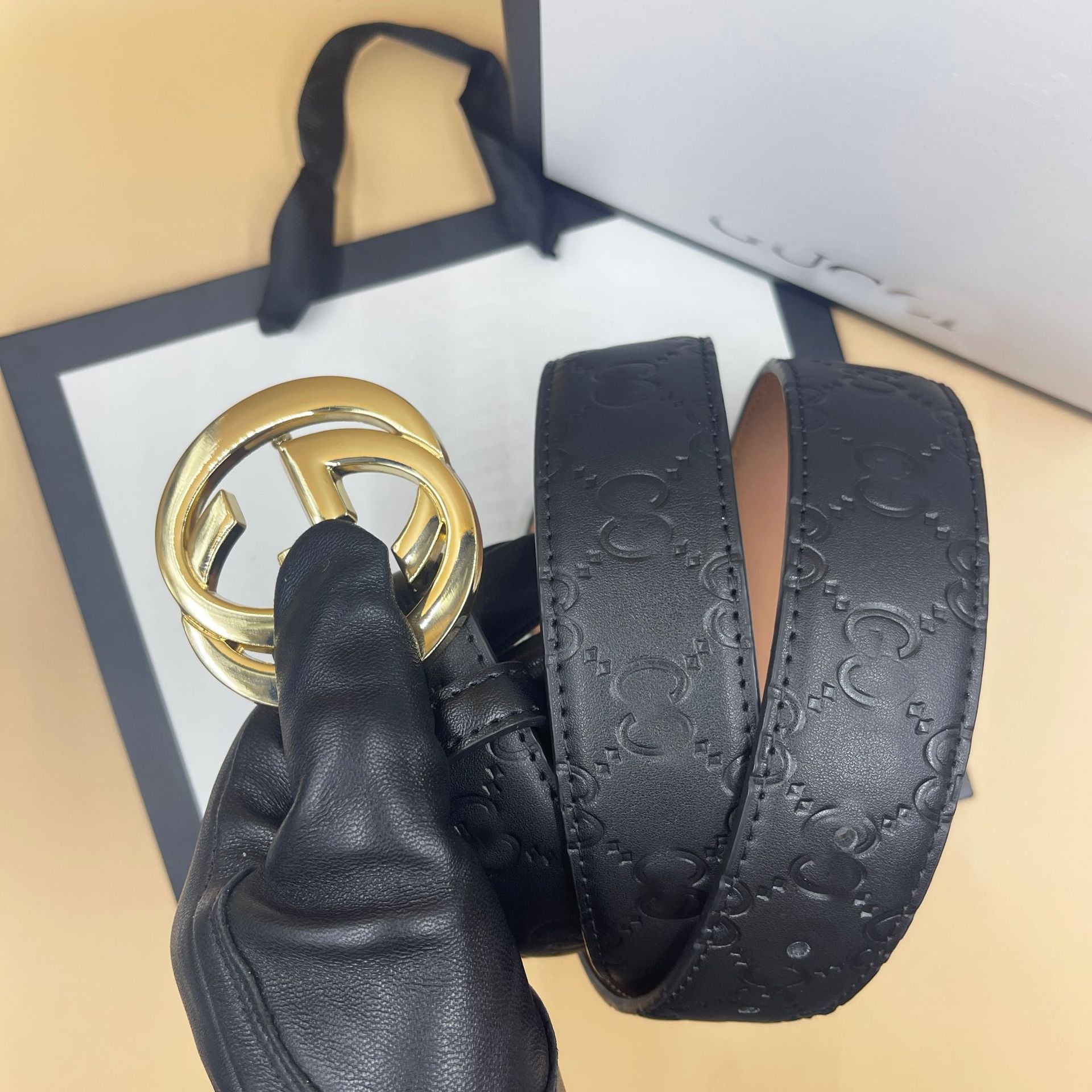Cross-border explosive double G belt men's smooth buckle leather belt letter fashion trend versatile trouser belt factory direct sales