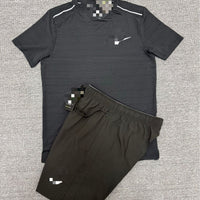 2026 cross-border suit crew neck ice silk short-sleeved T-shirt men's European and American summer sports running fitness shorts high elastic and breathable