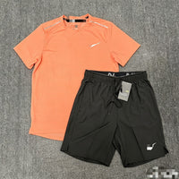2026 cross-border suit crew neck ice silk short-sleeved T-shirt men's European and American summer sports running fitness shorts high elastic and breathable