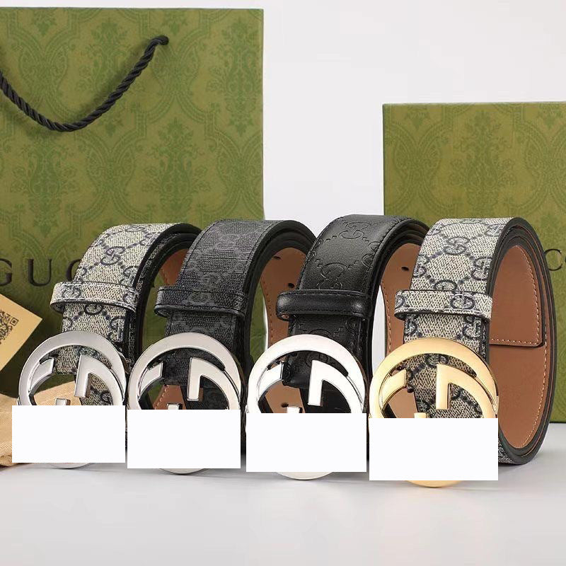 Cross-border explosive double G belt men's smooth buckle leather belt letter fashion trend versatile trouser belt factory direct sales