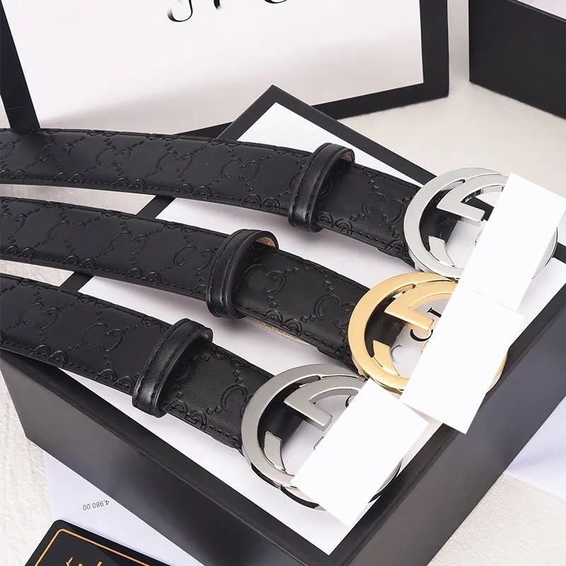 Cross-border explosive double G belt men's smooth buckle leather belt letter fashion trend versatile trouser belt factory direct sales