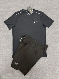 2026 cross-border suit crew neck ice silk short-sleeved T-shirt men's European and American summer sports running fitness shorts high elastic and breathable