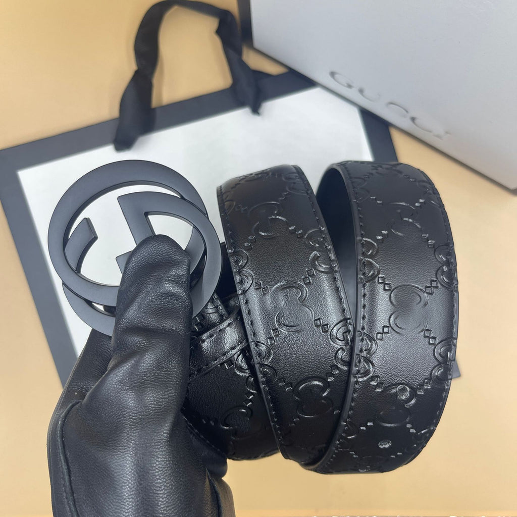 Cross-border explosive double G belt men's smooth buckle leather belt letter fashion trend versatile trouser belt factory direct sales