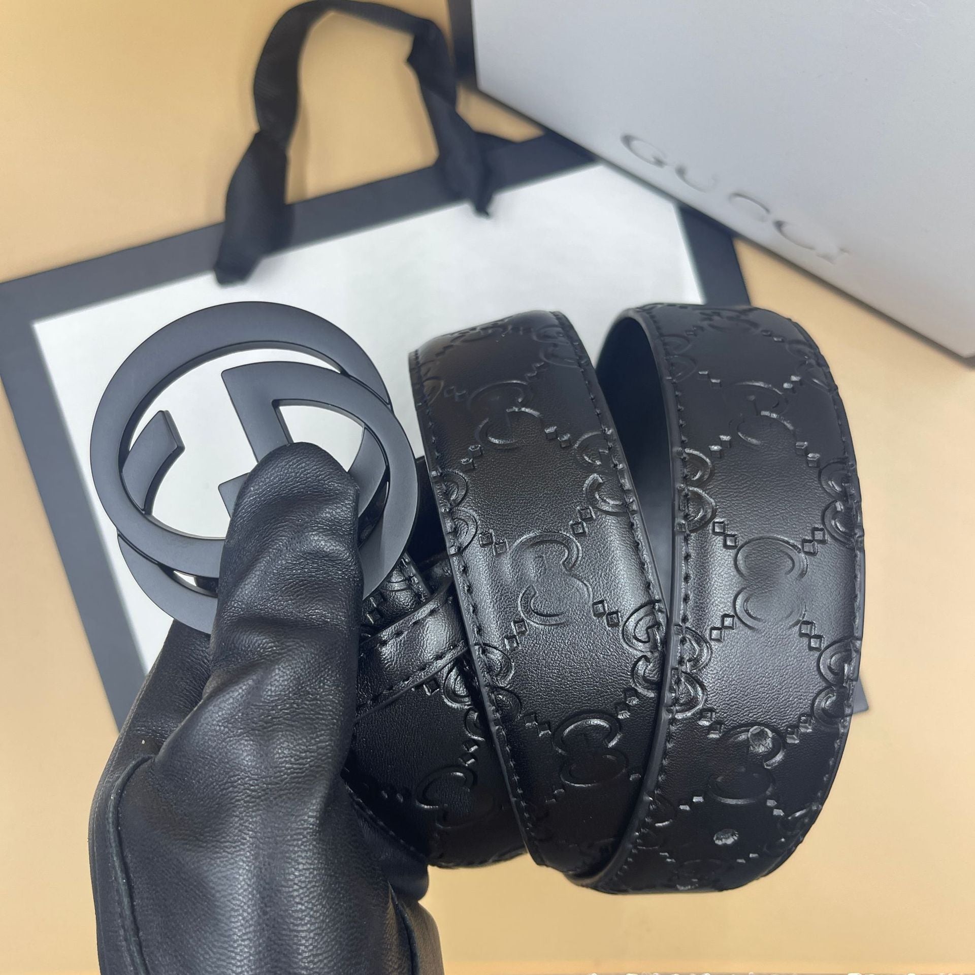Cross-border explosive double G belt men's smooth buckle leather belt letter fashion trend versatile trouser belt factory direct sales