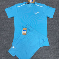 2026 cross-border suit crew neck ice silk short-sleeved T-shirt men's European and American summer sports running fitness shorts high elastic and breathable