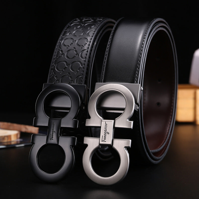 Cross-border business casual men's belt Phila light luxury reversible horseshoe leather smooth casual versatile figure 8 trouser belt