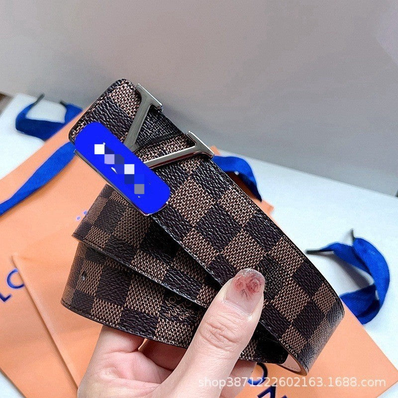 New smooth buckle trouser belt cross-border live Douyin Internet celebrity belt men's light luxury alphabet men's belt casual and versatile