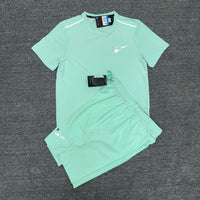 2026 cross-border suit crew neck ice silk short-sleeved T-shirt men's European and American summer sports running fitness shorts high elastic and breathable