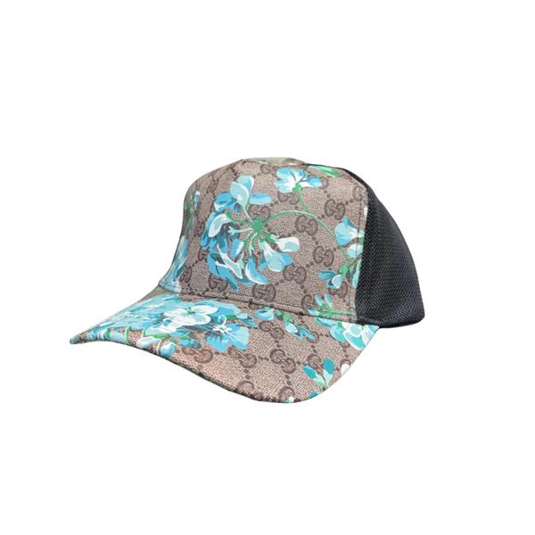 Gucci Beige Blue Floral GG Monogram Cap